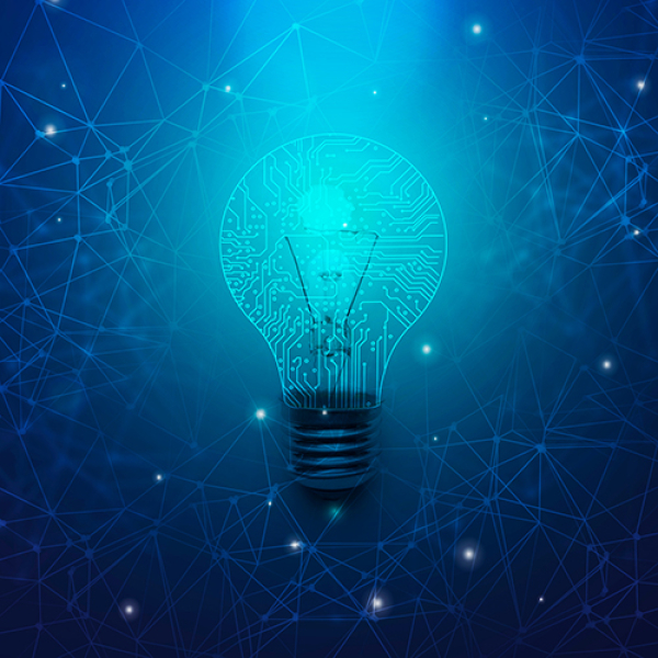 Innovation lightbulb on blue background