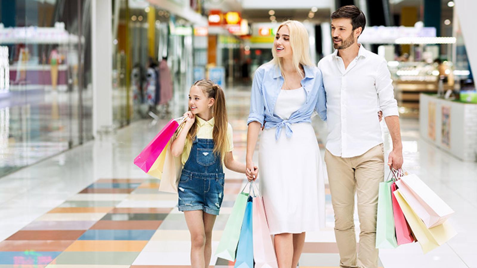 Family in shopping centre